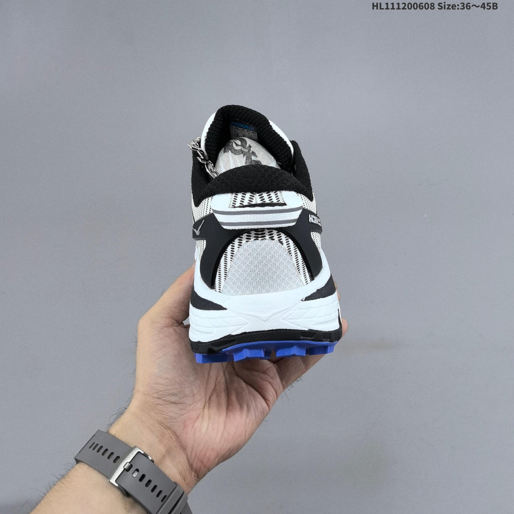 HOKA Mafate Speed 2 Low Trail Running Shoes, in White Black Blue - product image from the listing.