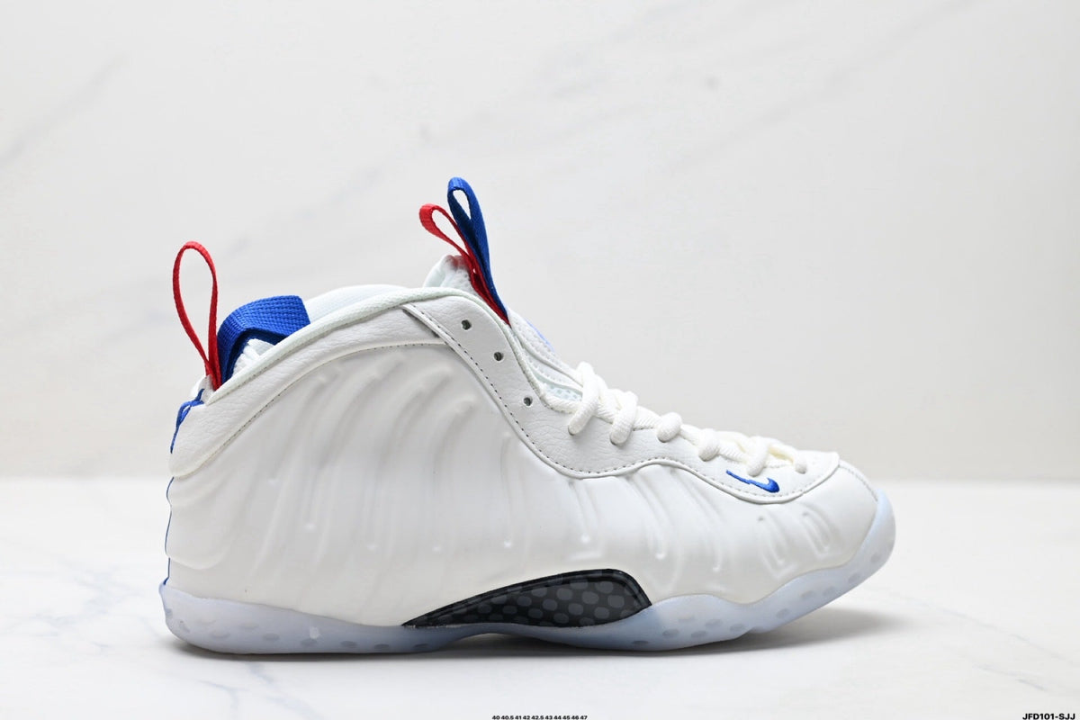 Nike Air Foamposite One Penny Hardaway Sneakers in White Blue Red - product image from the listing.
