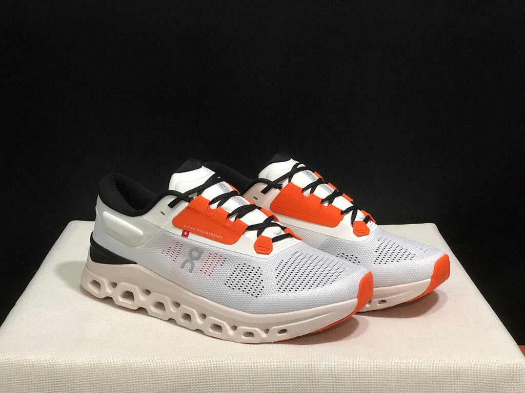 White and Orange On Cloudstratus 3 Running Shoes - product image from the listing.