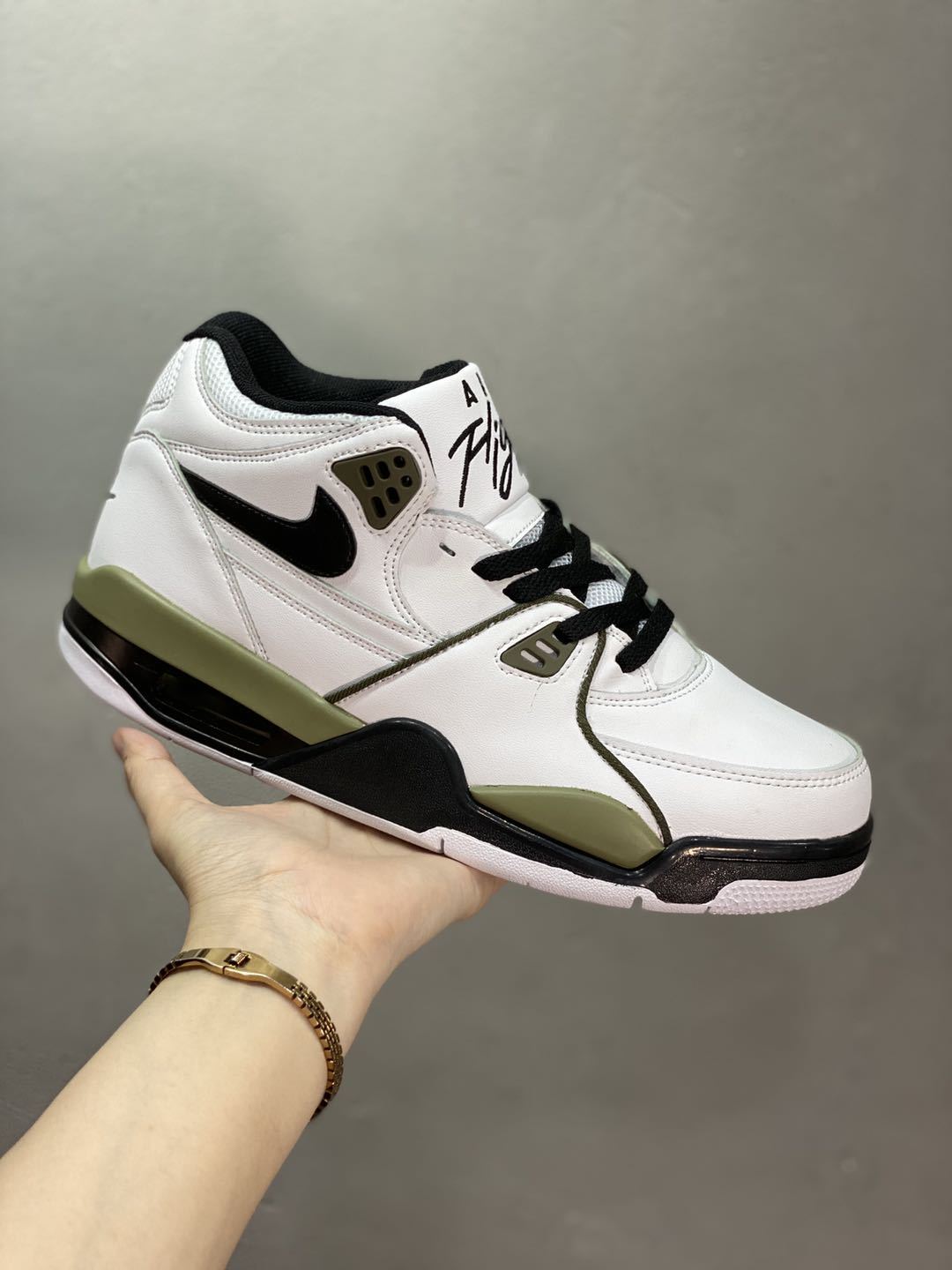 Nike Air Flight 89 Sneakers in White Olive Green - product image from the listing.