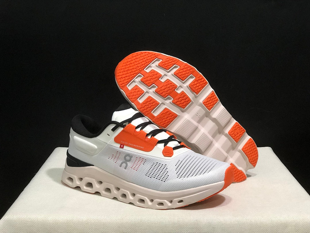 White and Orange On Cloudstratus 3 Running Shoes - product image from the listing.