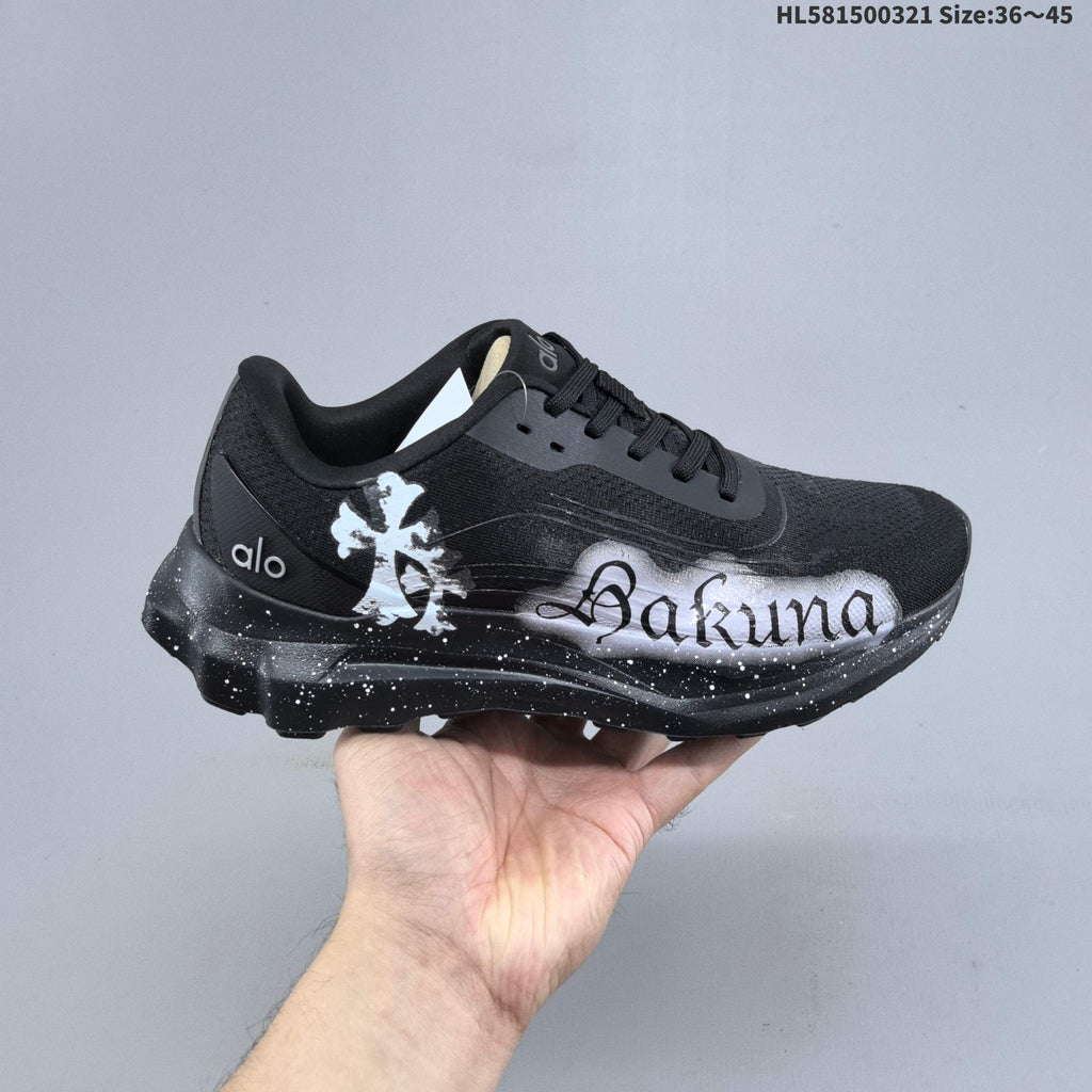 Alo Yoga Alo Runner Graphic Running Sneakers, in Black - product image from the listing.