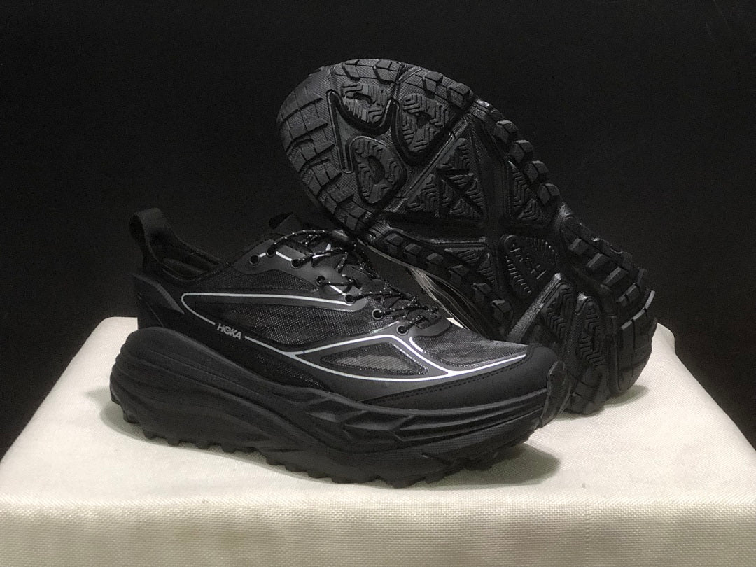 HOKA Stinson One 7 Black Trail Trainers - product image from the listing.