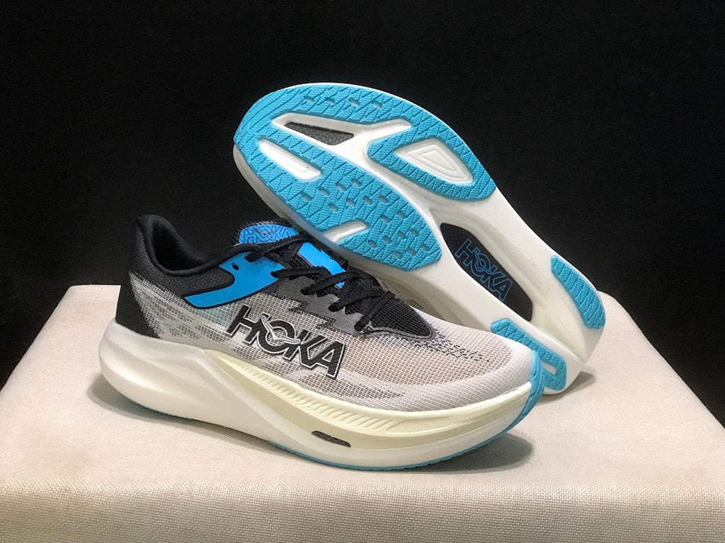 White, Black and Blue - HOKA Rocket X 3 Running Shoes - product image from the listing.