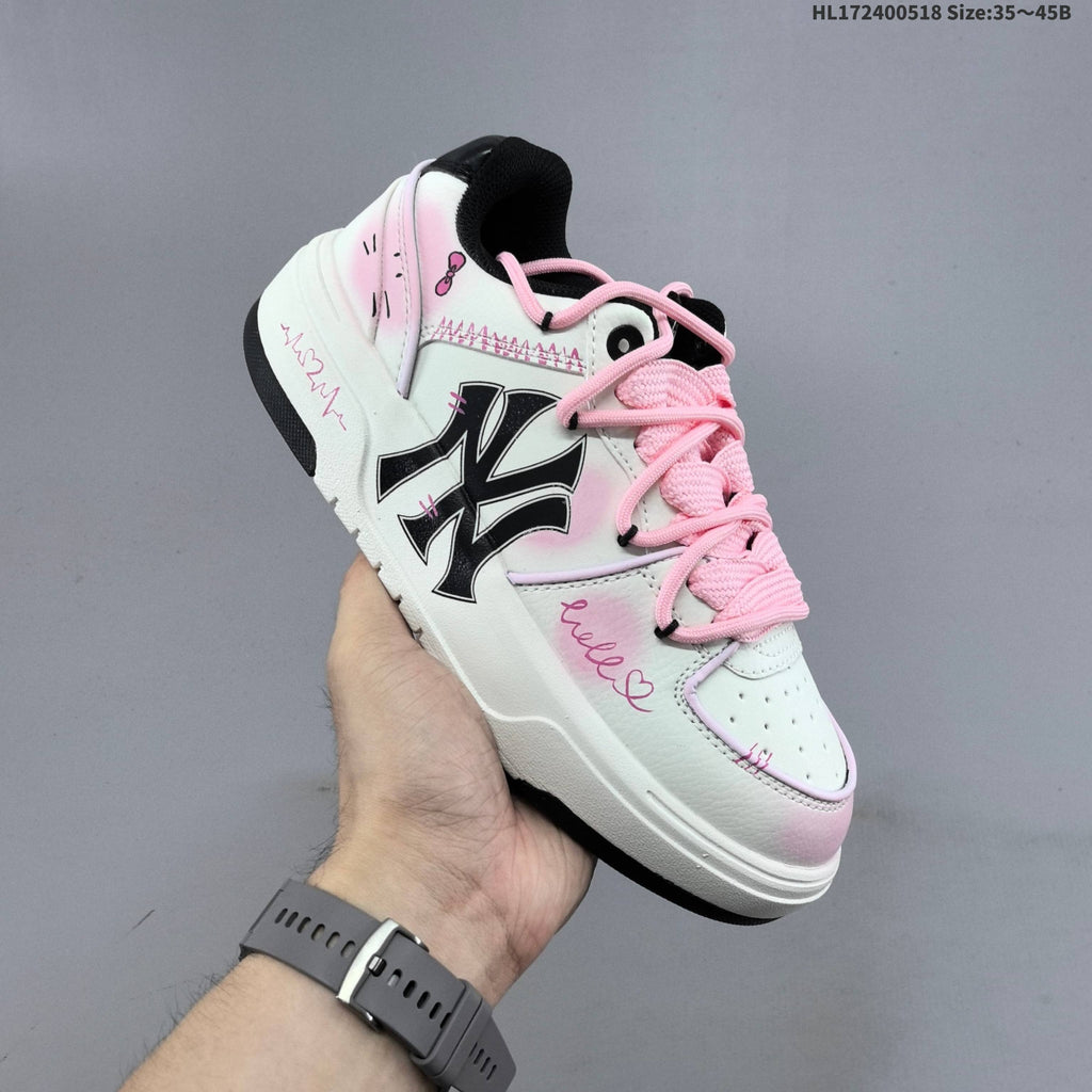 MLB Chunky Liner Low-Top Sneakers, in White and Pink - product image from the listing.