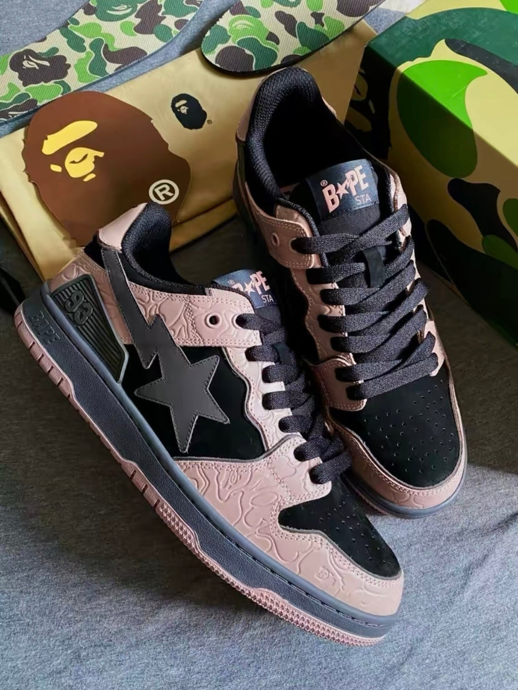 BAPE SK8 Sta Trainers Black and Pink 1H80-191-016 - product image from the listing.