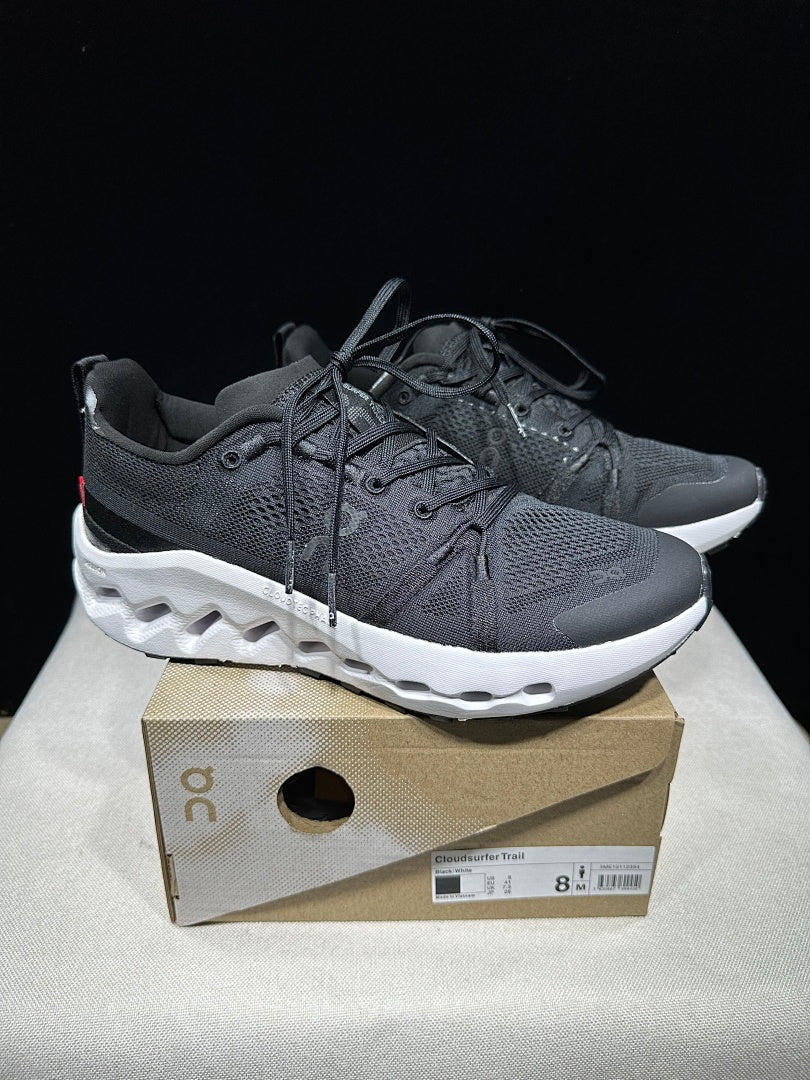 On Cloudsurfer Trail Trail Running Shoes in Black and White - product image from the listing.