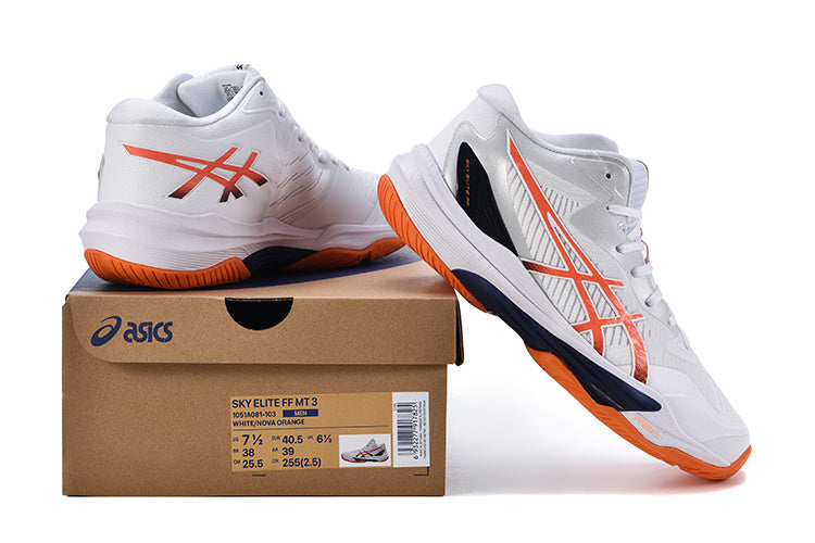 ASICS Sky Elite FF MT 3 Volleyball Shoes in White Orange - product image from the listing.