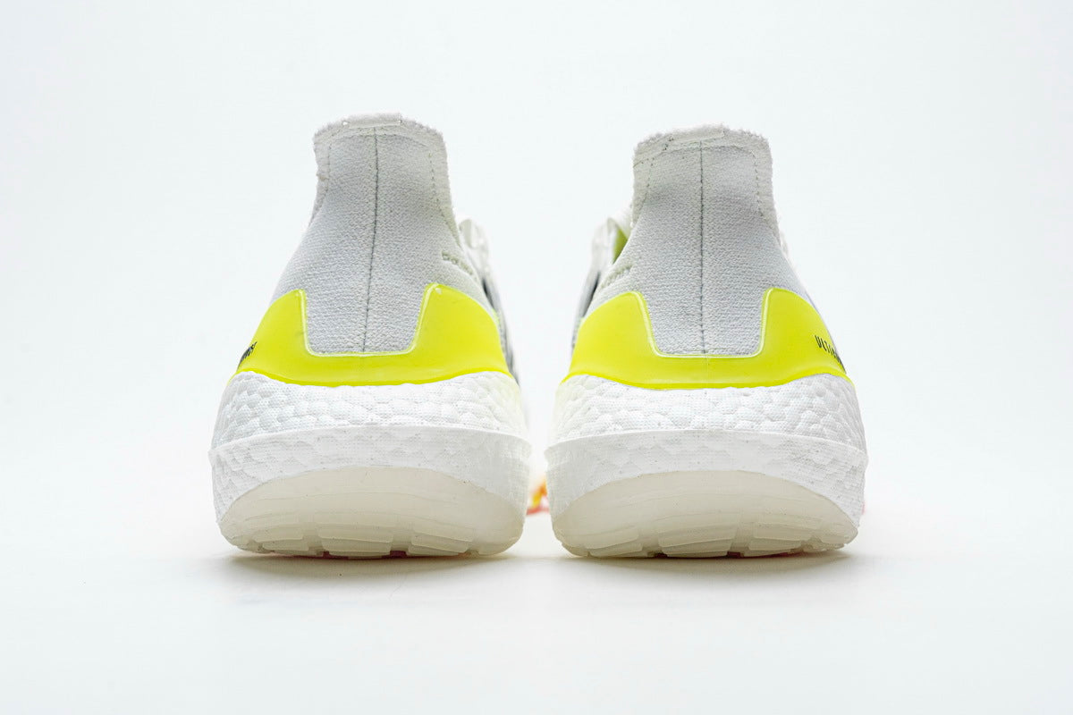 Adidas Ultraboost 21 Running Shoes FY0377 in White Yellow - product image from the listing.