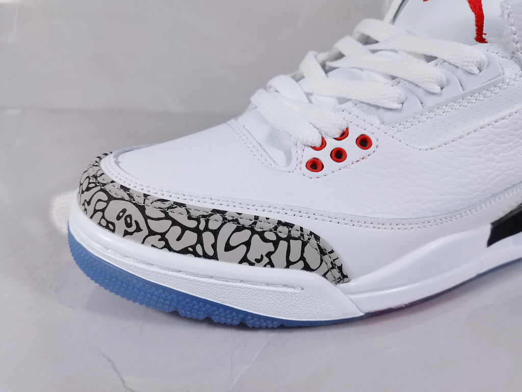 Air Jordan 3 Retro White Red Elephant Print Sneakers - product image from the listing.