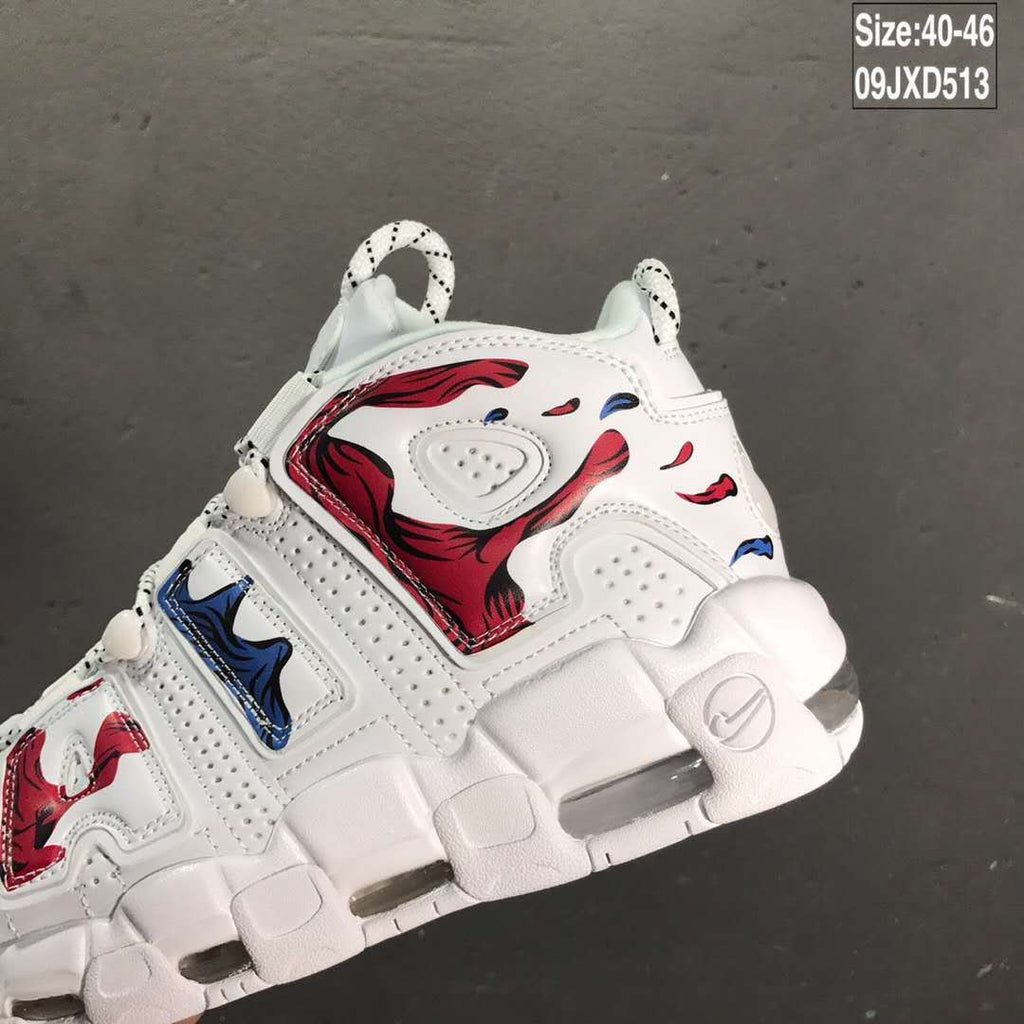 Nike Air More Uptempo Sneakers in White Blue Red 09JXD513 - product image from the listing.