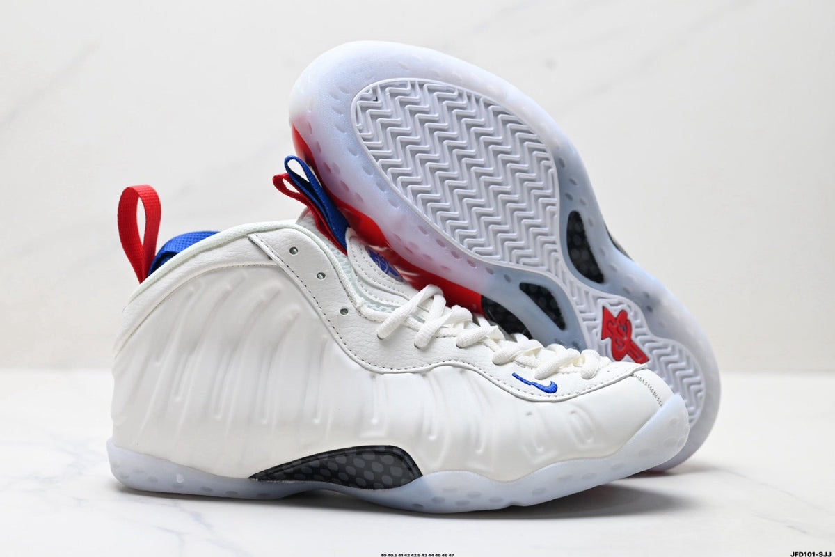 Nike Air Foamposite One Penny Hardaway Sneakers in White Red Blue - product image from the listing.