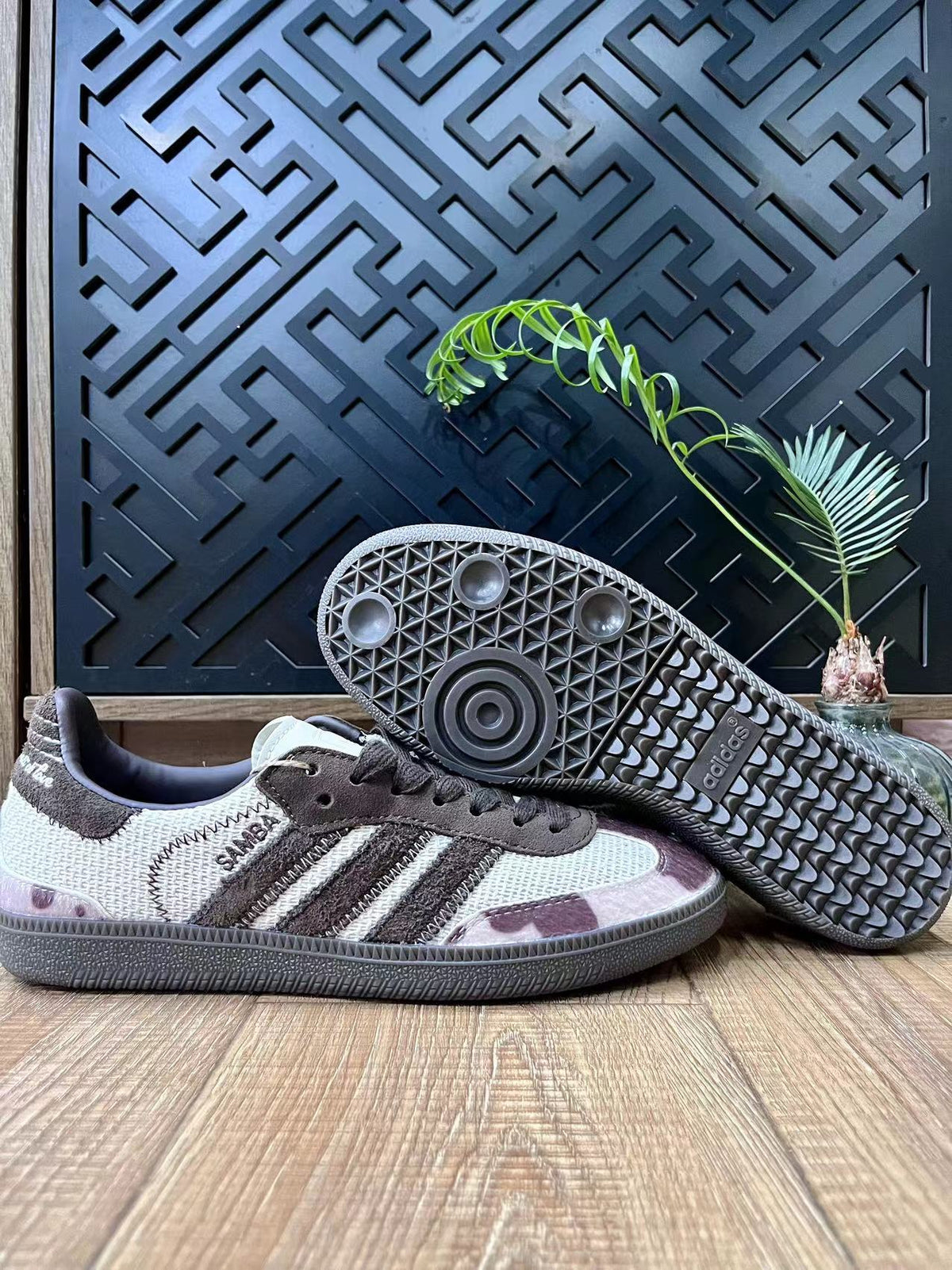adidas Samba Low-Cut Sneakers in White and Purple Print - product image from the listing.