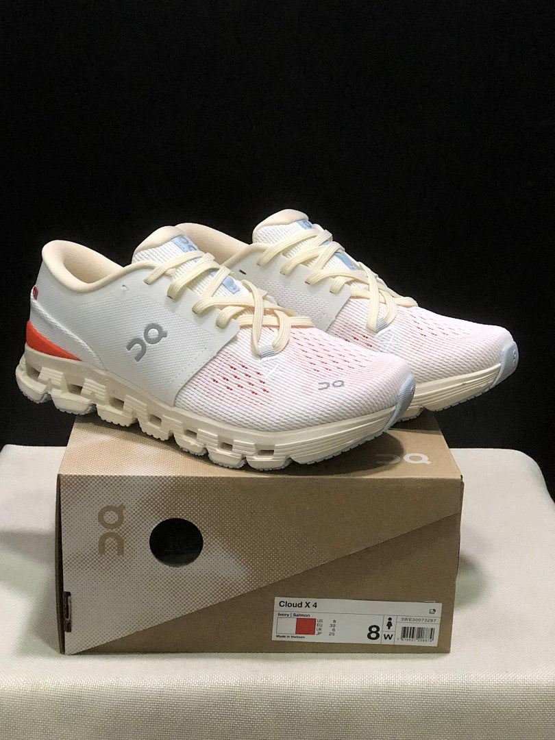 On Cloud X 4 Ivory Salmon Sneakers for Running - product image from the listing.