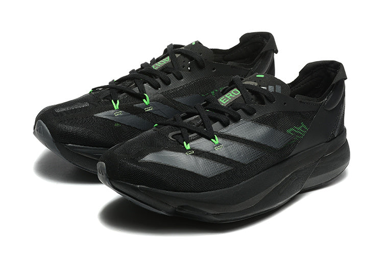 Adidas Adizero Shoes for Running, Black with Green Accents - product image from the listing.