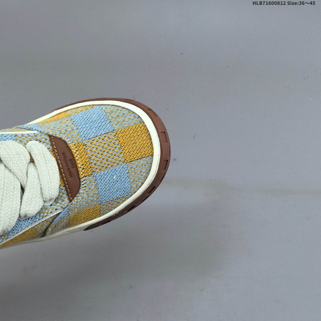 Louis Vuitton Tilted Low Trainers in Blue and Yellow Check - product image from the listing.