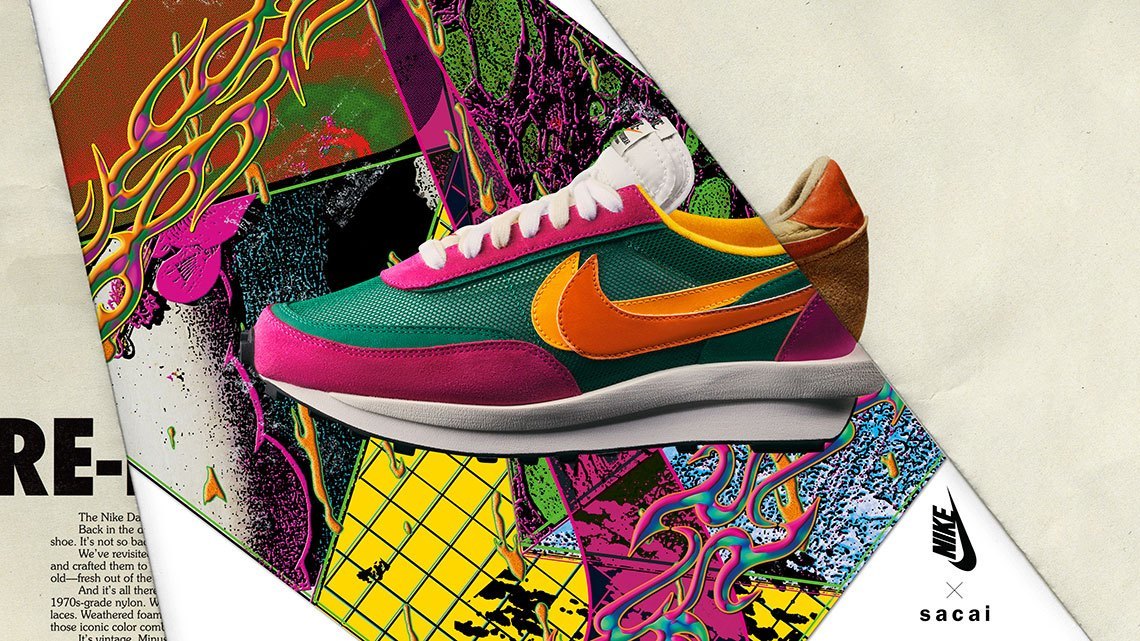 Nike LDV Waffle Sacai BV0073-301 Sneakers in Green Pink - product image from the listing.