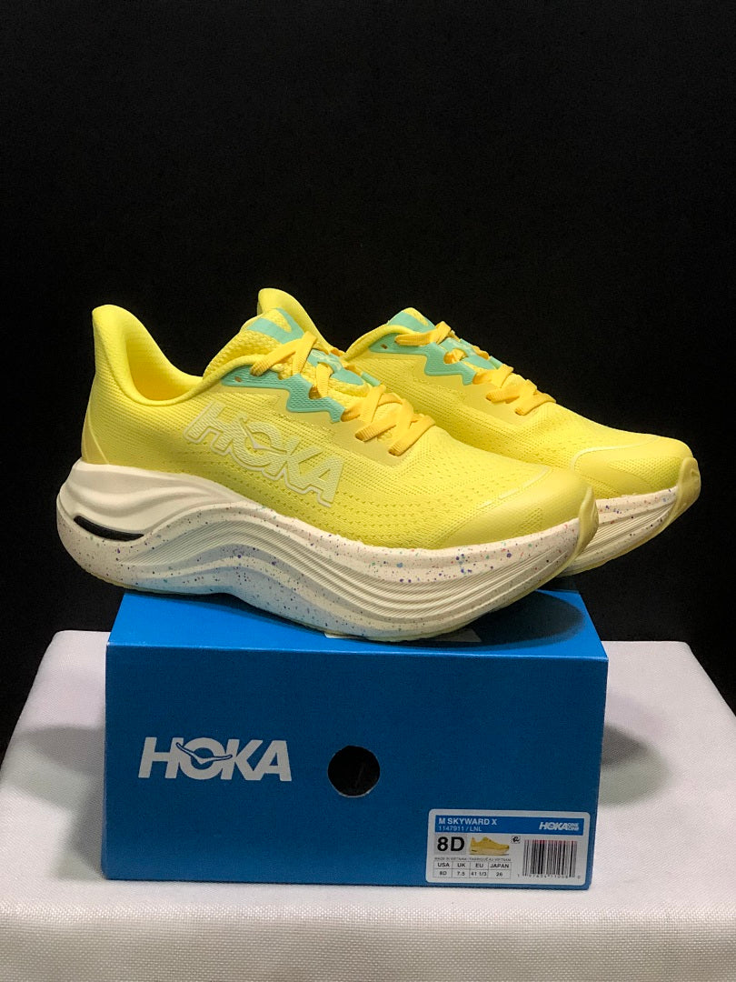 Yellow and Aqua HOKA Skyward X Running Shoes - product image from the listing.