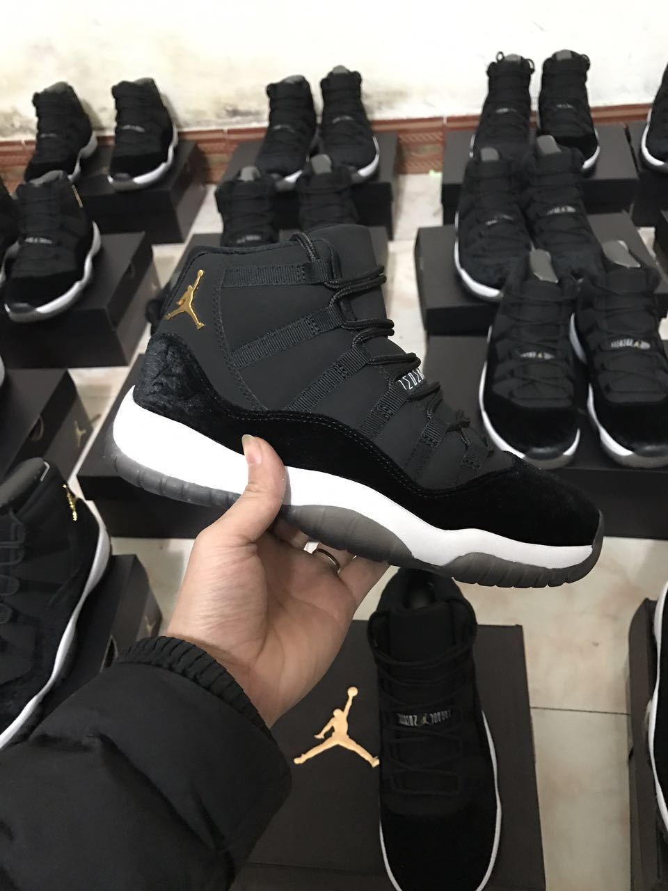 Jordan 11 Black Velvet High-Cut Sneakers - product image from the listing.