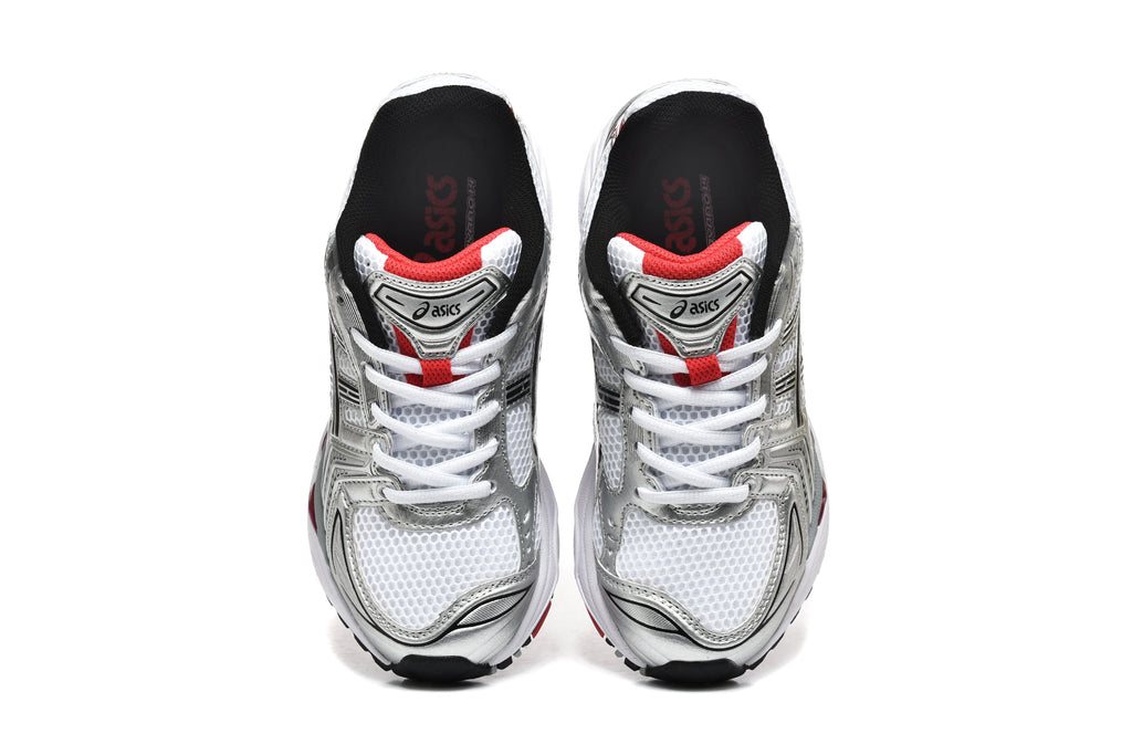 ASICS Gel-Kayano 14 Sneakers in Silver White Red - product image from the listing.