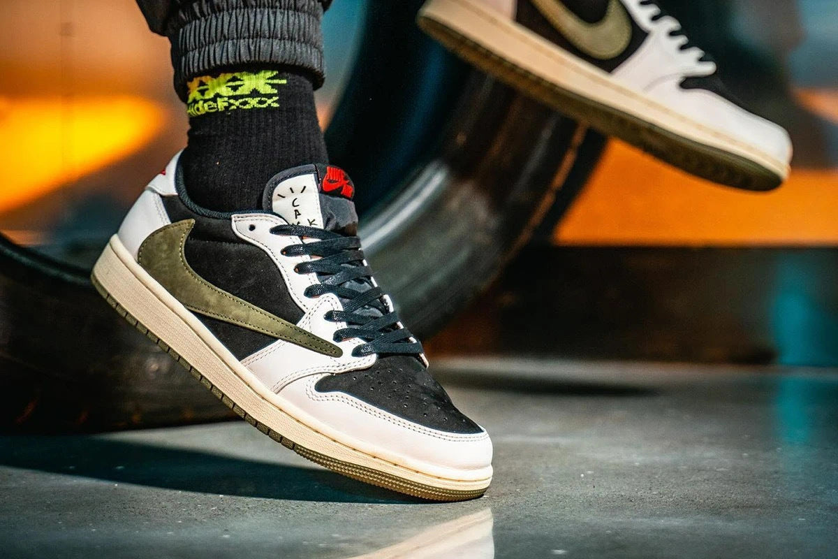 Nike Air Jordan 1 Low Travis Scott Sneakers in Olive DZ4137-106 - product image from the listing.