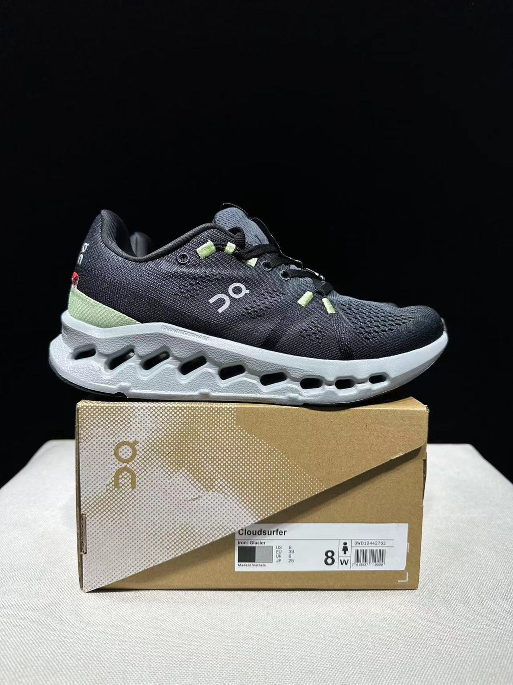 Black and Glacier On Cloudsurfer Running Shoes - product image from the listing.