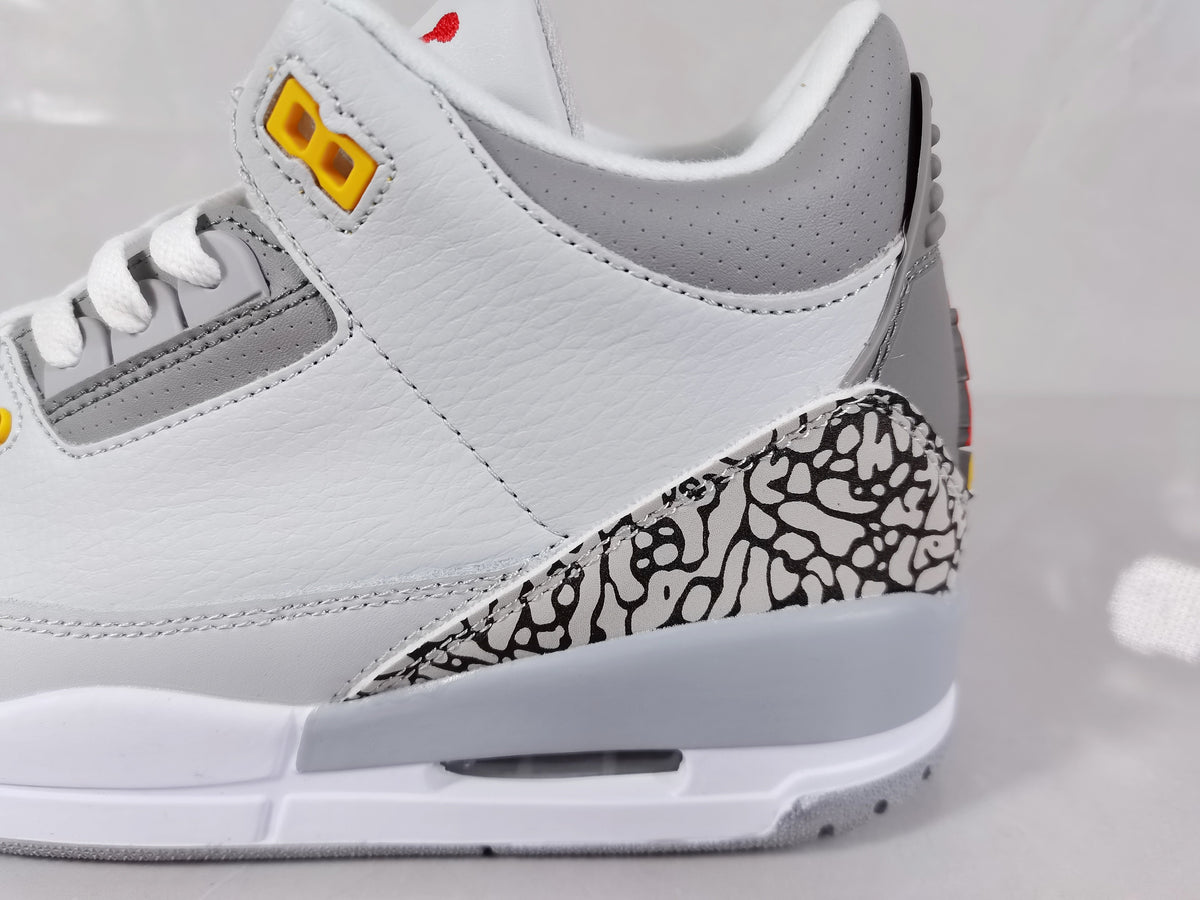 Air Jordan 3 Retro White Grey Orange Sneakers - product image from the listing.