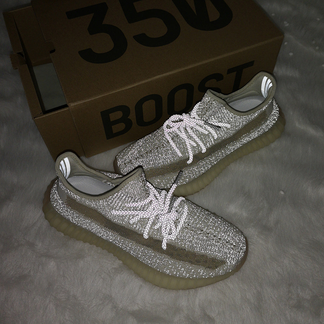Light Gray and Cream Yeezy 350 V2 Knit Sneakers - product image from the listing.