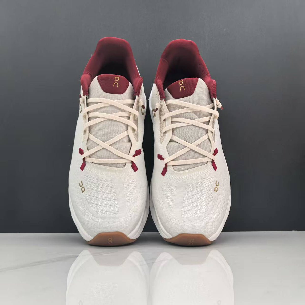 Ivory and Burgundy On Cloudmonster 2 Sneakers - product image from the listing.