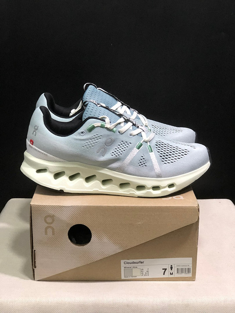 On Cloudsurfer Shoes for Running in Mineral and Aloe - product image from the listing.