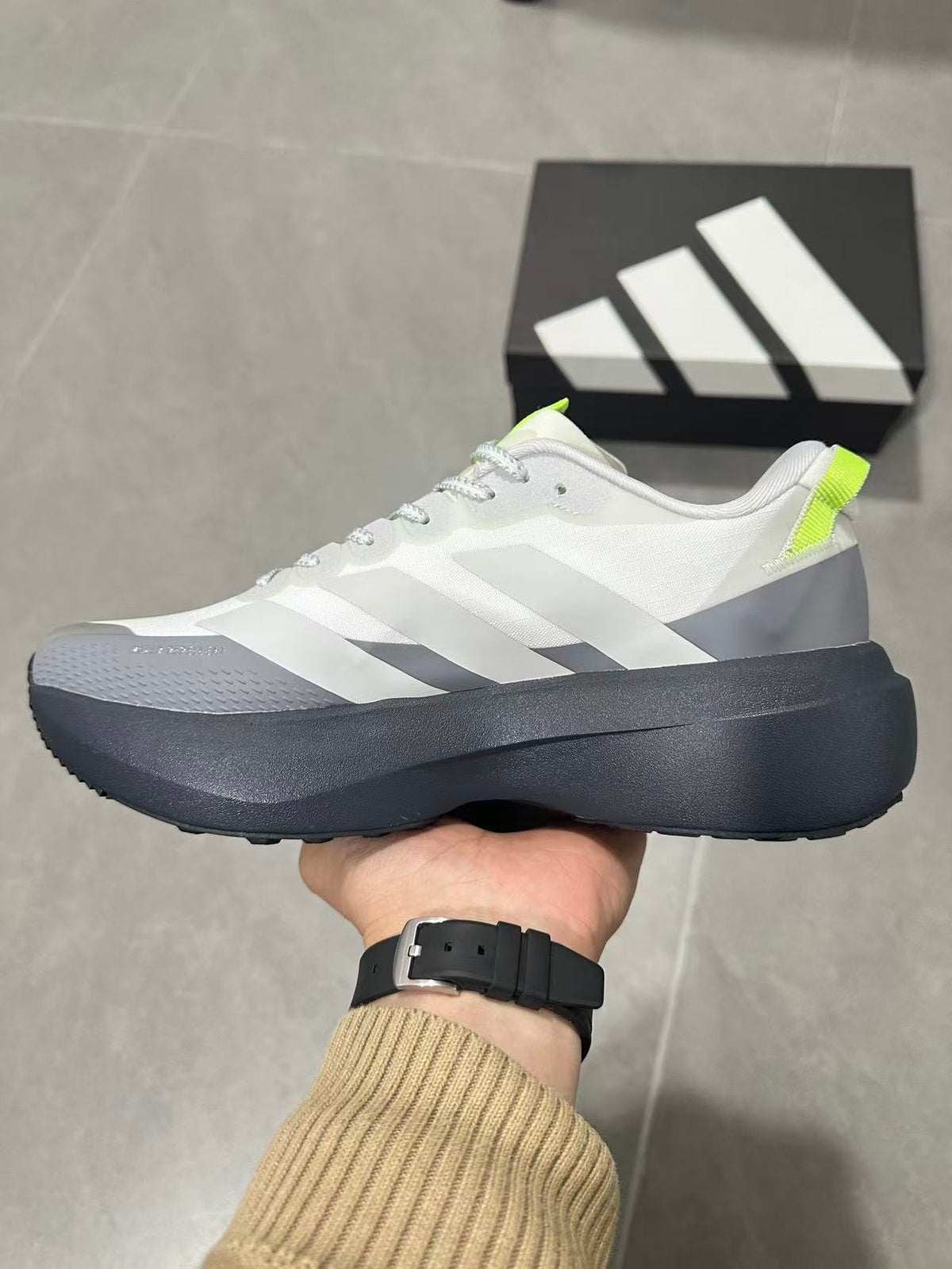 Adidas Lightstrike Pro Shoes for Running White Grey Neon - product image from the listing.