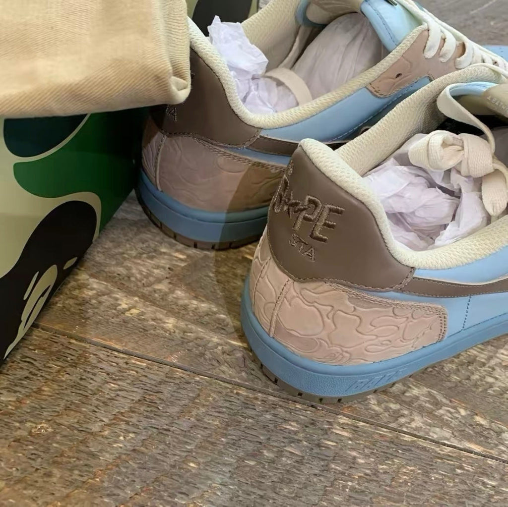 Light Blue and Beige BAPE SK8 STA Sneakers - product image from the listing.
