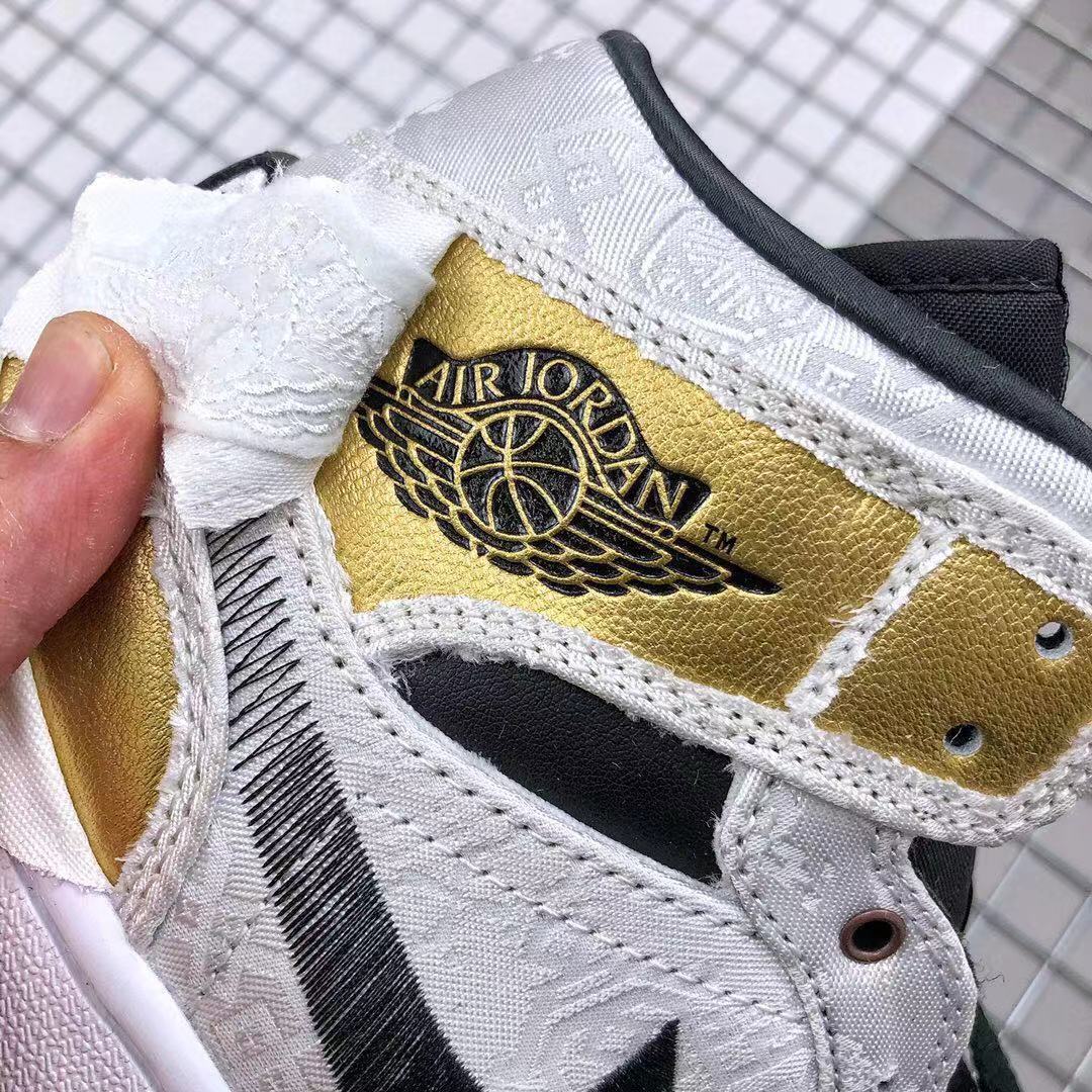 Air Jordan 1 Mid Edison Chen White Black Gold Sneakers - product image from the listing.