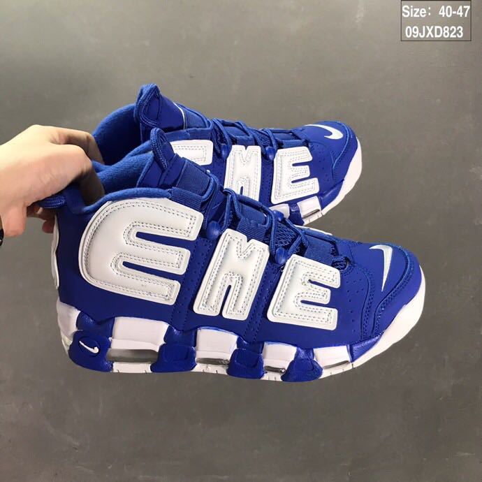 Nike Air More Uptempo Basketball Sneakers in White Blue 09JXD823 - product image from the listing.