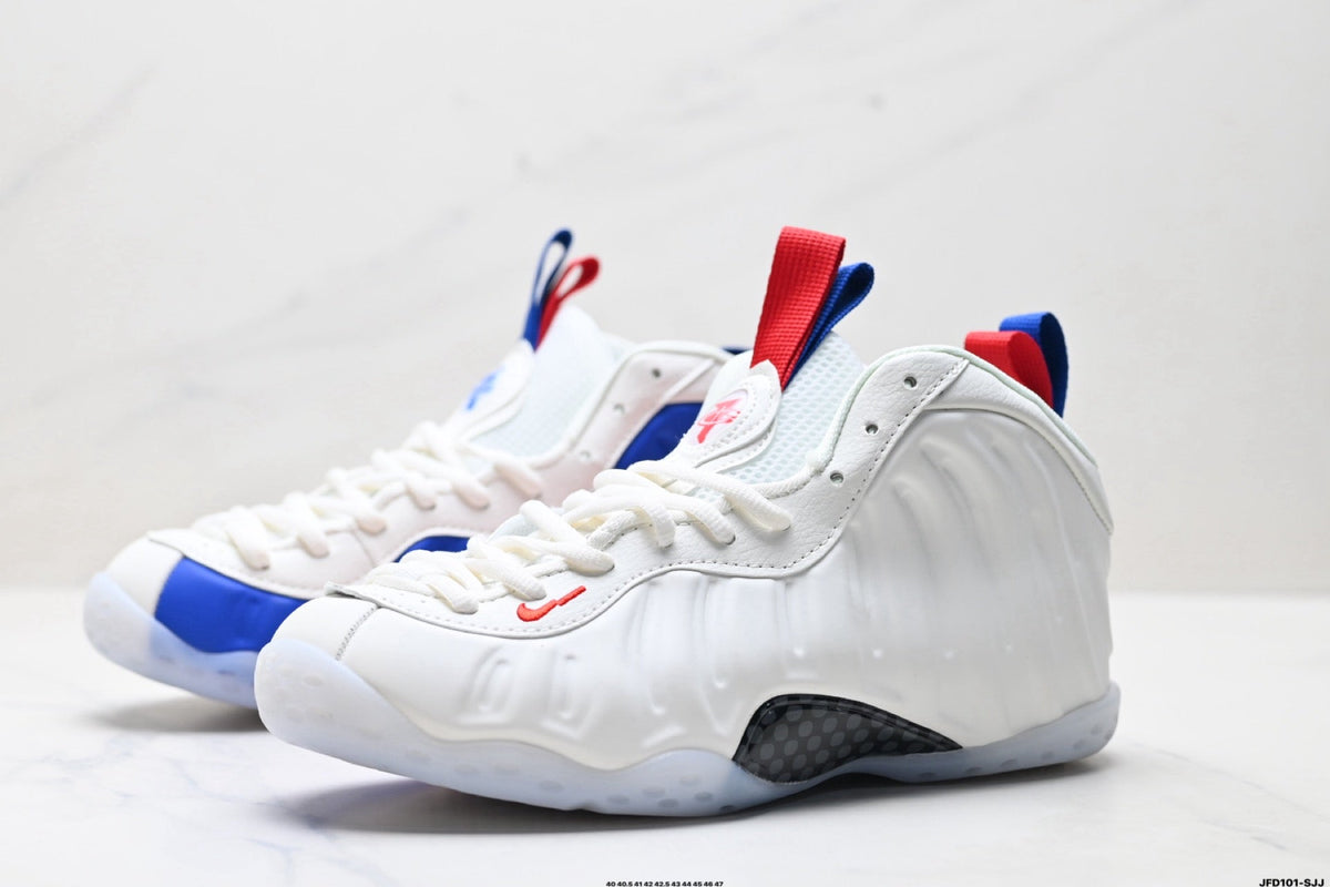 Nike Air Foamposite One Penny Hardaway Sneakers in White Red Blue - product image from the listing.