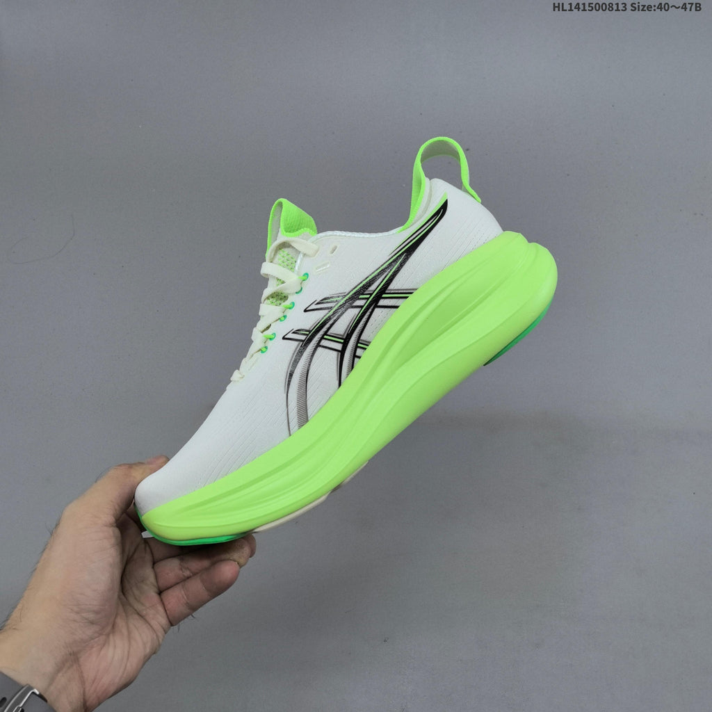 ASICS Gel-Nimbus 28 Running Shoes White Neon in Green - product image from the listing.