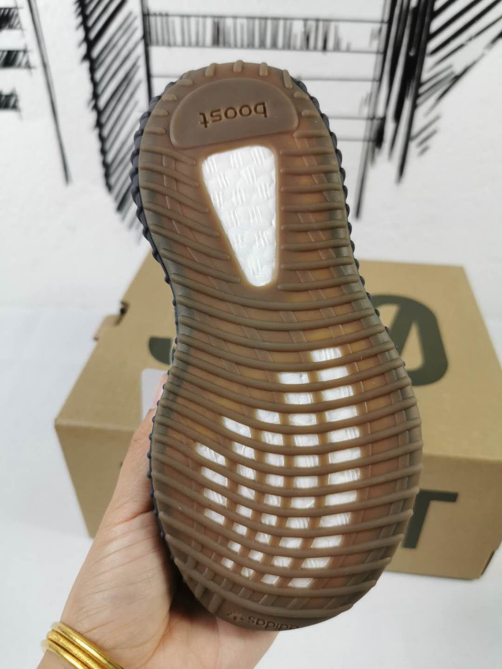 Black and Gum Yeezy 350 V2 Kids Sneakers - product image from the listing.