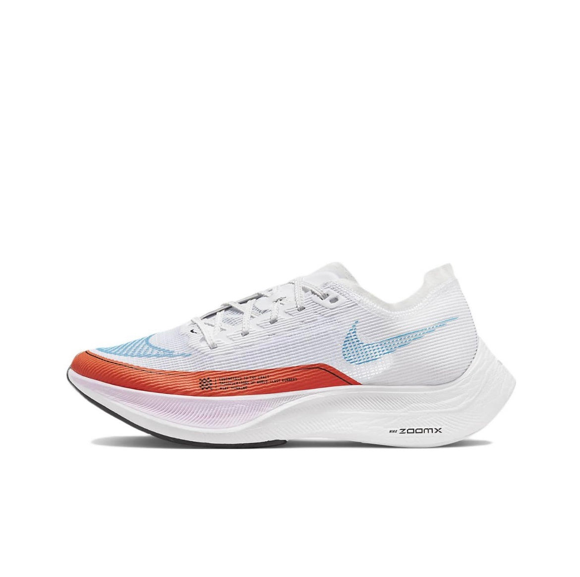 Nike ZoomX Vaporfly NEXT% 2 Running Shoes in White Blue Red CU4123-102 - product image from the listing.