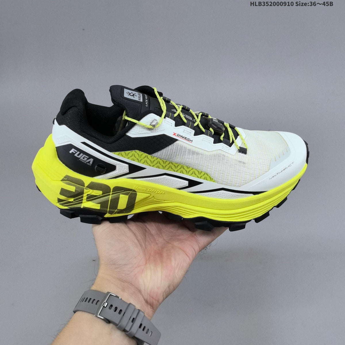 Kailas FUGA EX330 Trail Running Shoes, White and Neon in Yellow - product image from the listing.