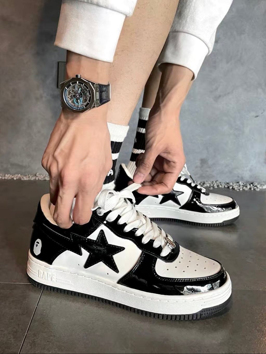 BAPE STA Low Sneakers in Black and White 1H70-191-001 - product image from the listing.