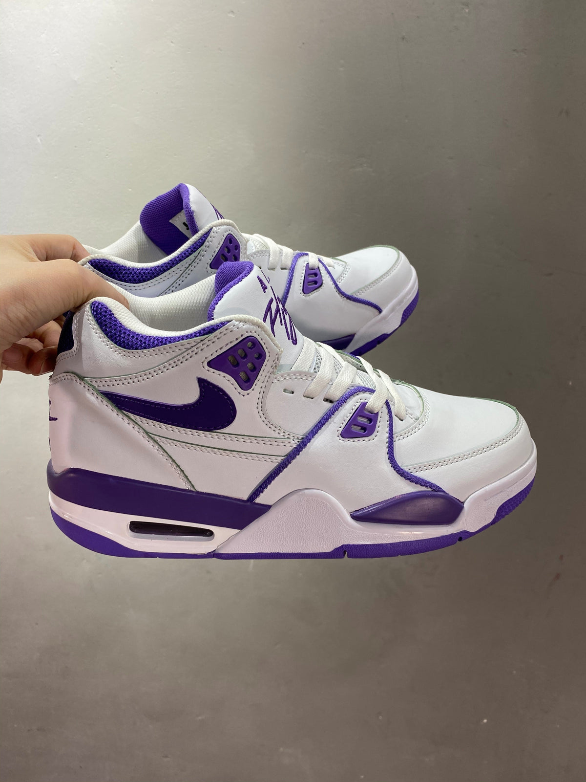 Nike Air Flight 89 Sneakers in White and Purple 652-11 - product image from the listing.