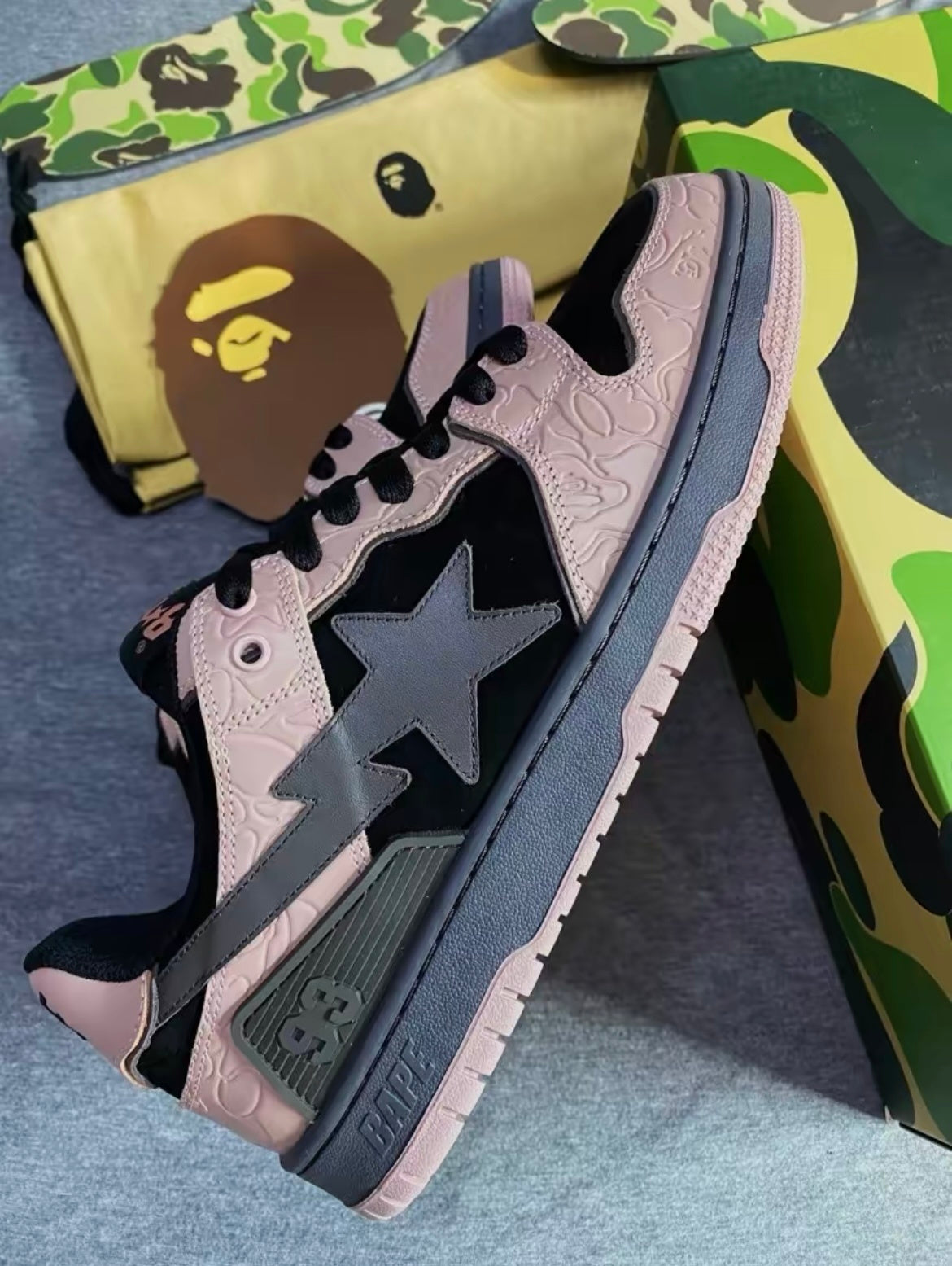 BAPE SK8 Sta Trainers Black and Pink 1H80-191-016 - product image from the listing.