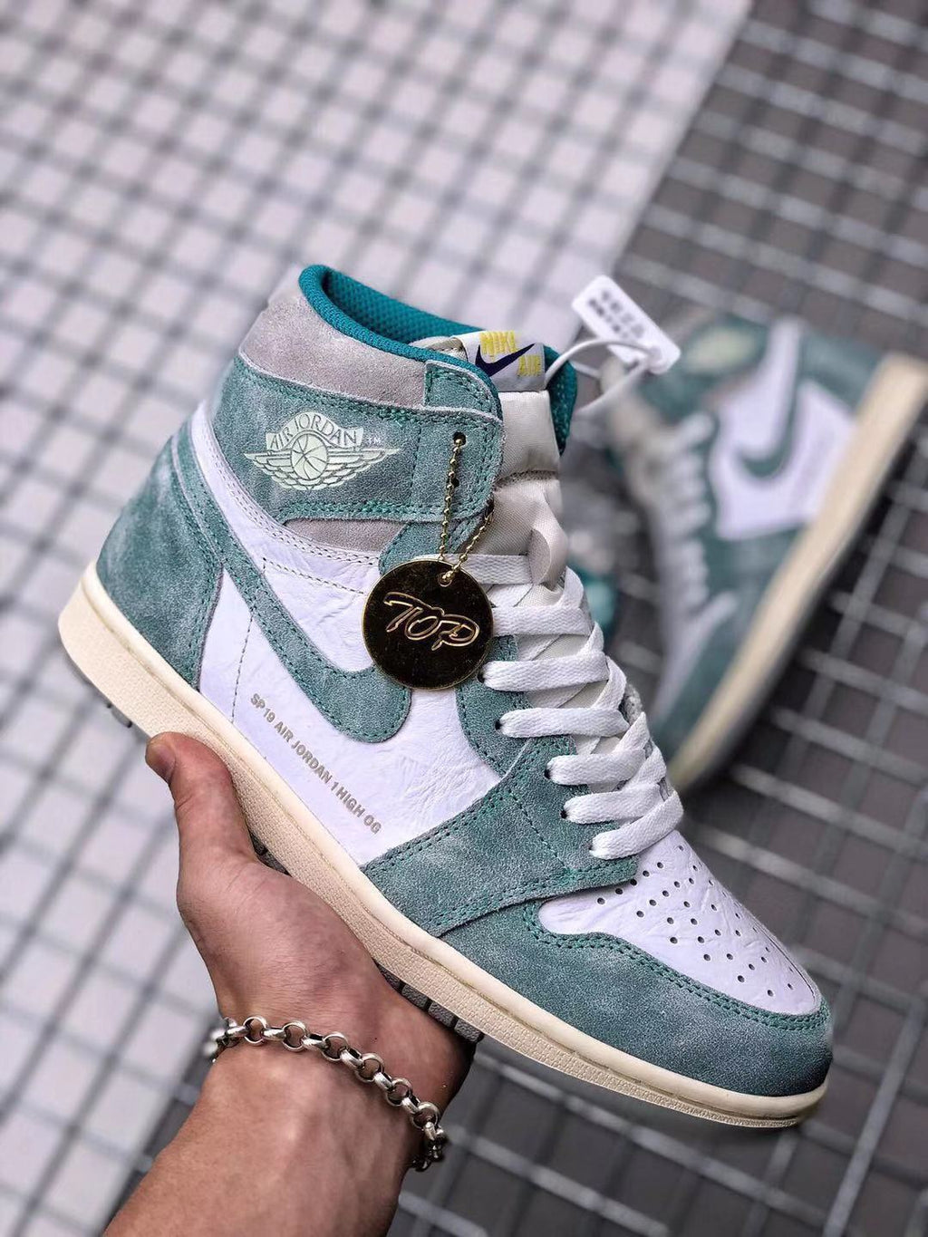 Air Jordan 1 High OG Teal and White Sneakers - product image from the listing.