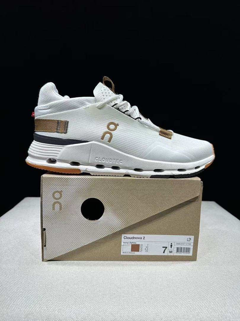 On Cloudnova 2 Sneakers, in Ivory and Brown - product image from the listing.