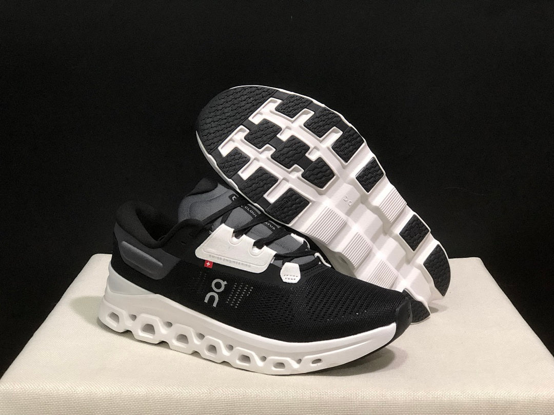 On Cloudstratus 3 Running Shoes, in Black and White - product image from the listing.
