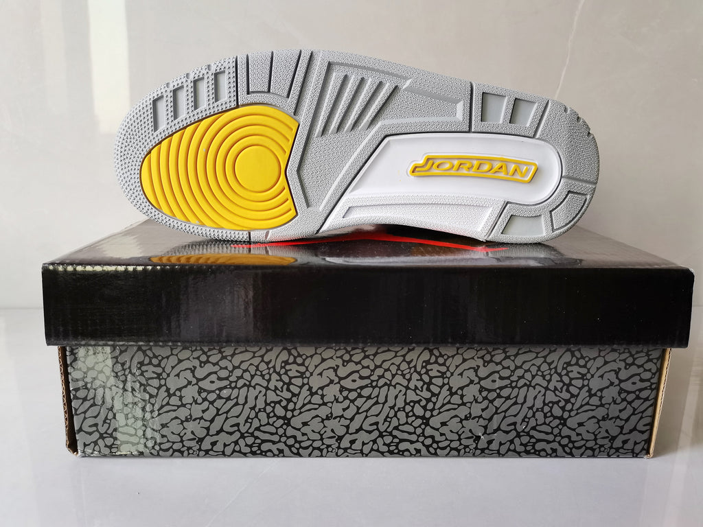 Air Jordan 3 Retro White and Yellow Sneakers - product image from the listing.