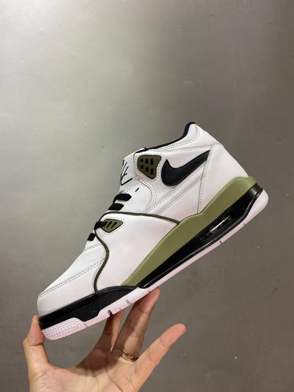 Nike Air Flight 89 Sneakers in White Olive Green - product image from the listing.