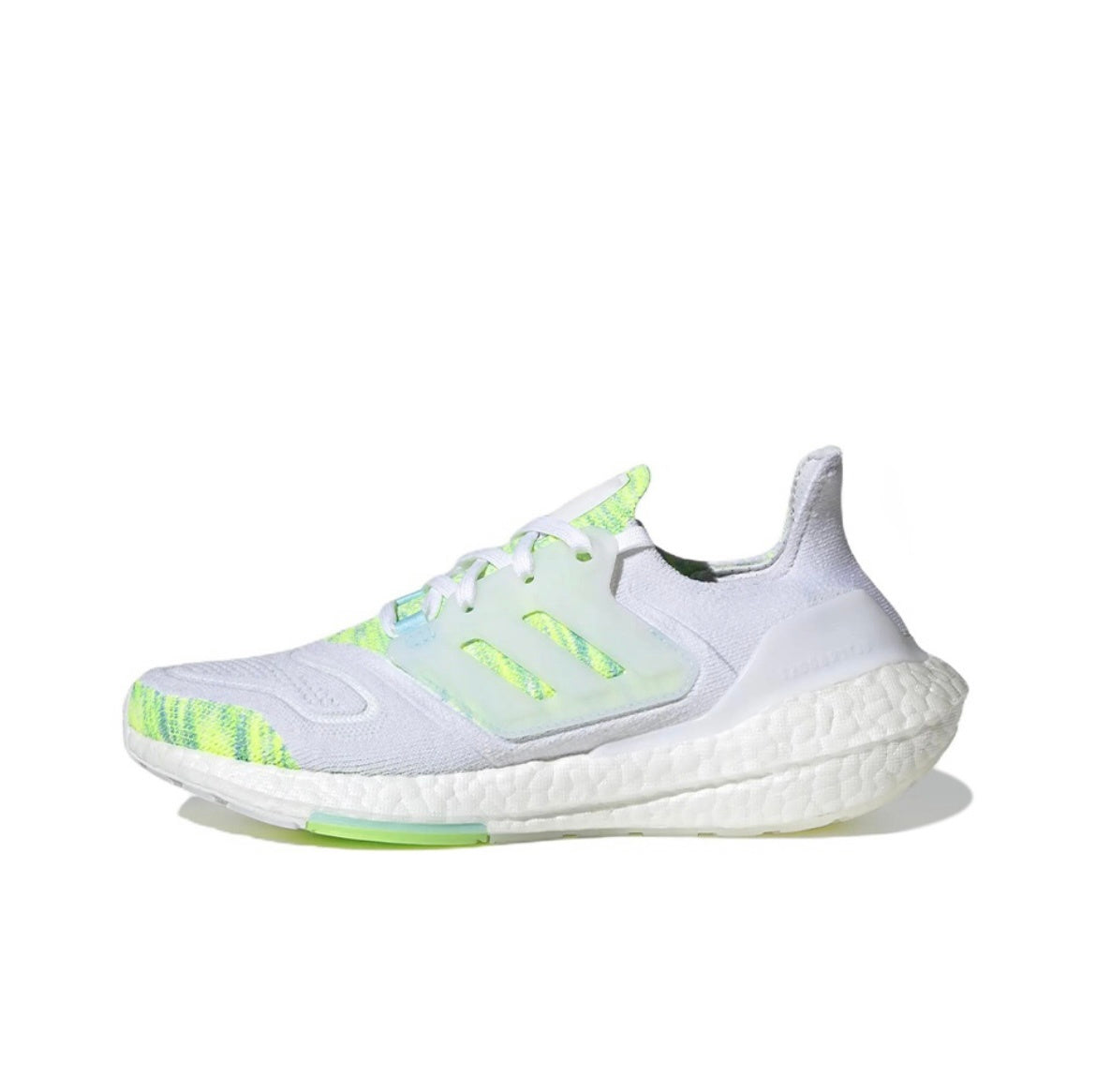 adidas UltraBoost 22 GX5926 Running Shoes in White and Green - product image from the listing.