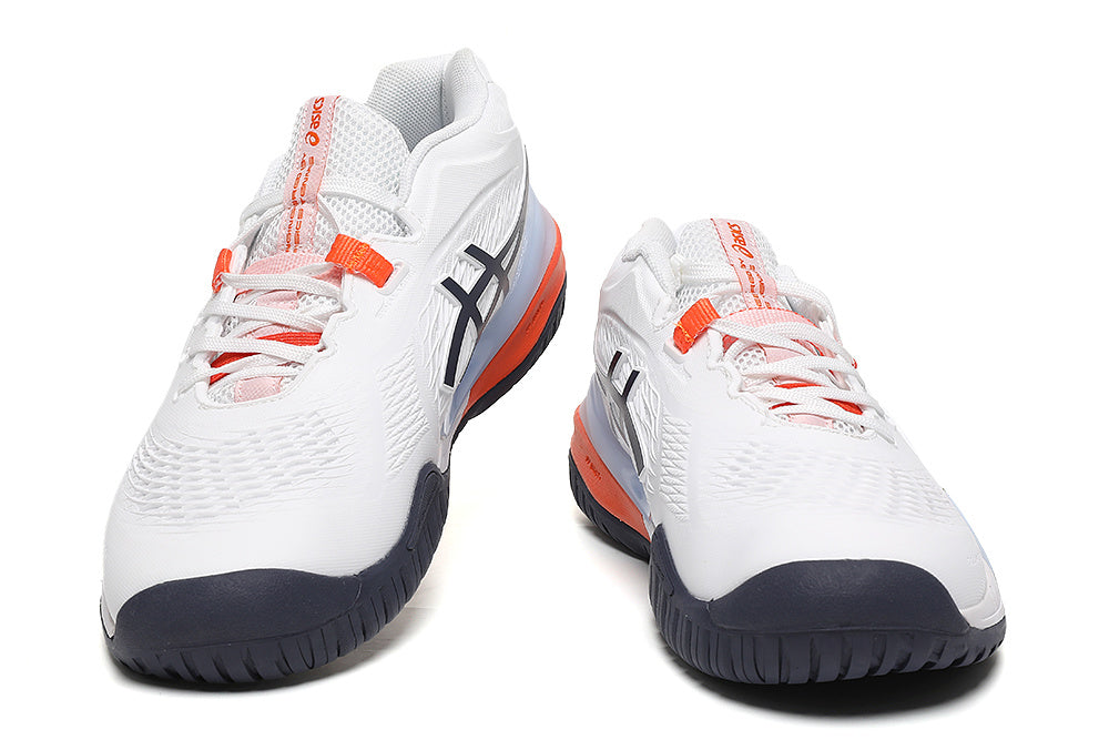 ASICS White and Orange Court Trainers - product image from the listing.