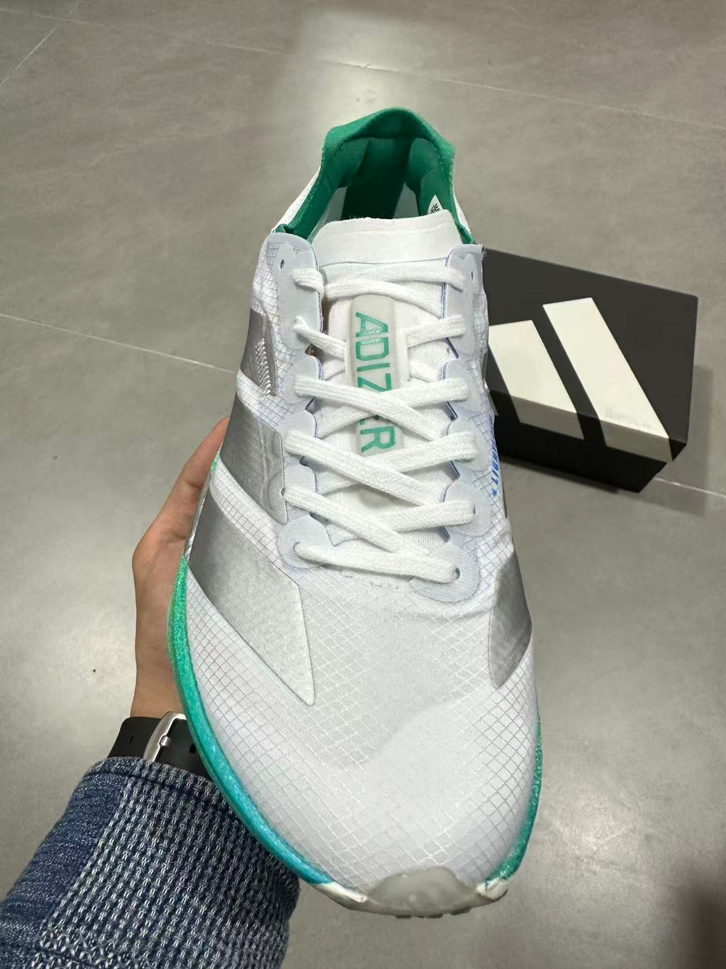 Adidas Adizero Prime X 2 Strung Running Shoes in White Green - product image from the listing.
